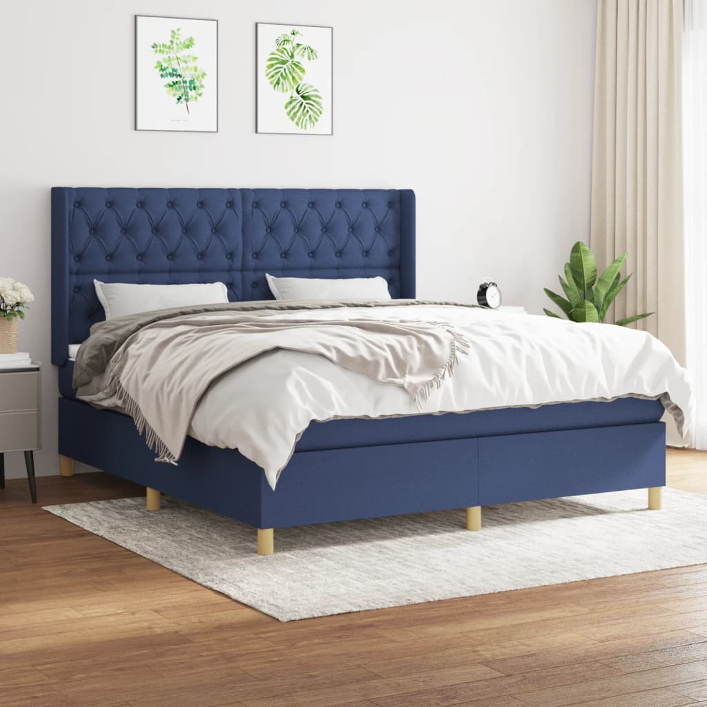 Sommier à lattes de lit avec matelas Bleu 160x200 cm Tissu - XIOS