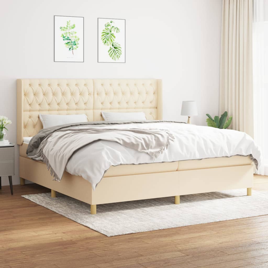 Sommier à lattes de lit avec matelas Crème 200x200 cm Tissu - XIOS
