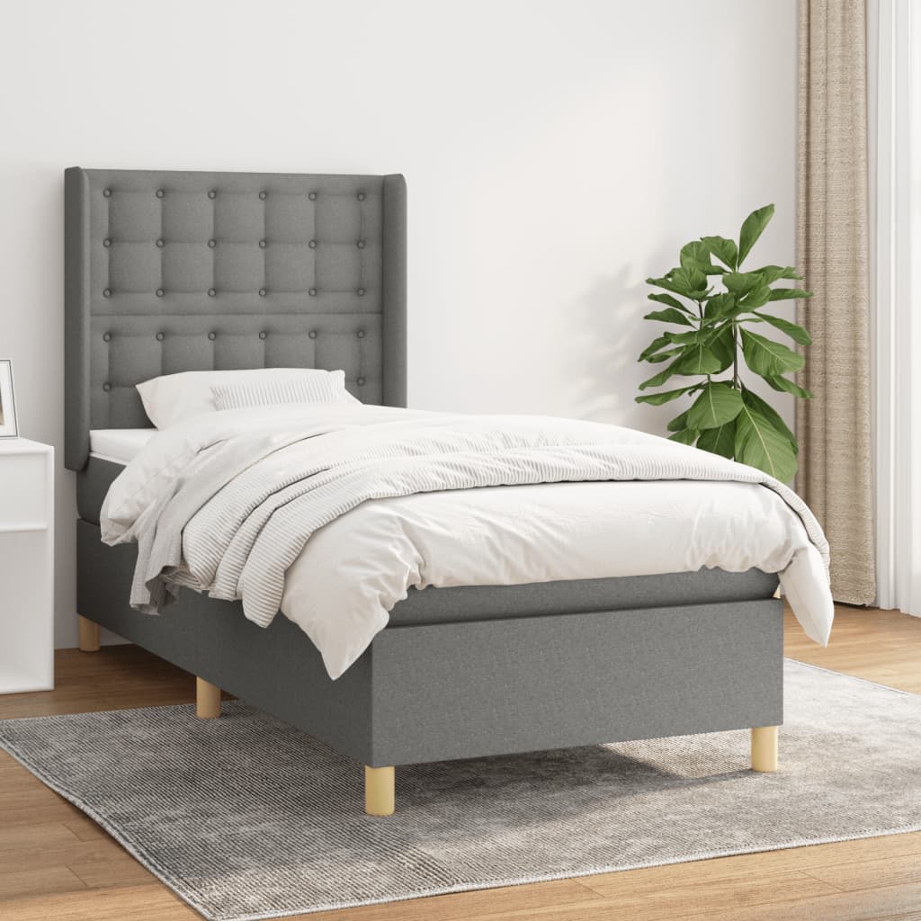 Sommier à lattes de lit et matelas Gris foncé 90x190 cm Tissu - XIOS