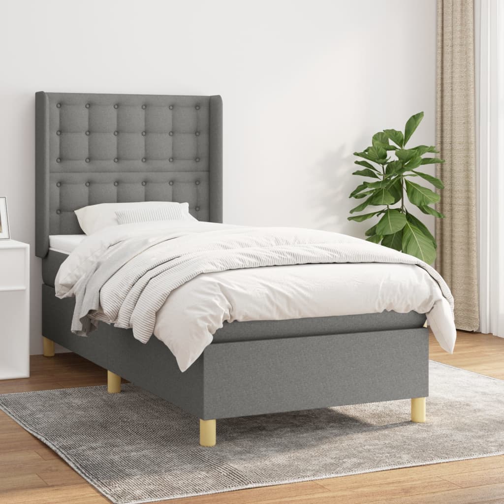 Sommier à lattes de lit avec matelas Gris foncé 90x200 cm Tissu - XIOS