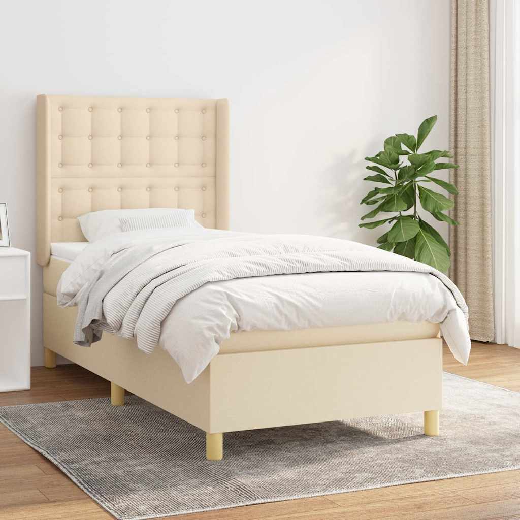 Sommier à lattes de lit avec matelas Crème 100x200 cm Tissu