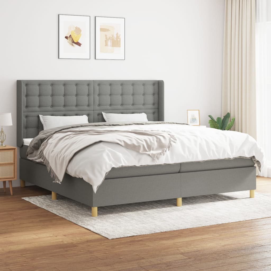 Sommier à lattes de lit avec matelas Gris foncé 200x200cm Tissu - XIOS