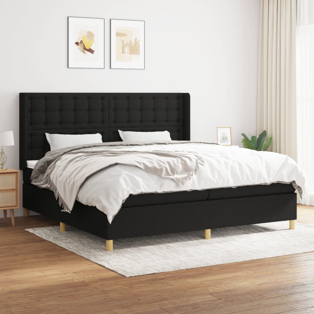 Sommier à lattes de lit avec matelas Noir 200x200 cm Tissu - XIOS
