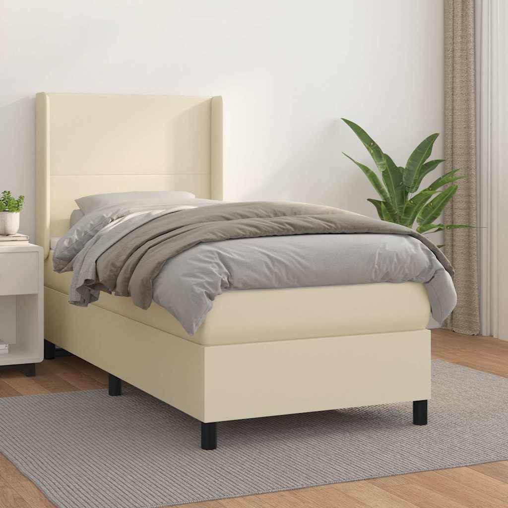 Sommier à lattes de lit avec matelas Crème 100x200cm Similicuir