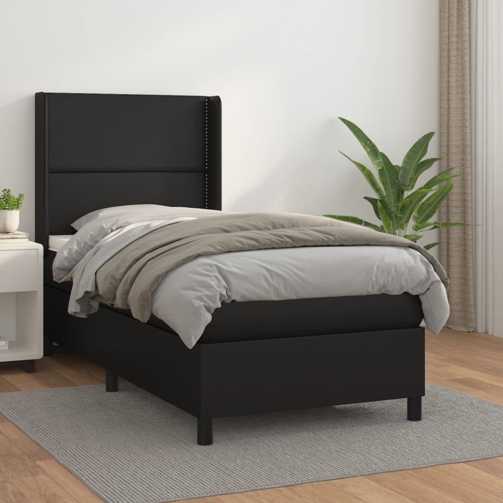 Sommier à lattes de lit avec matelas Noir 90x200 cm Similicuir - XIOS