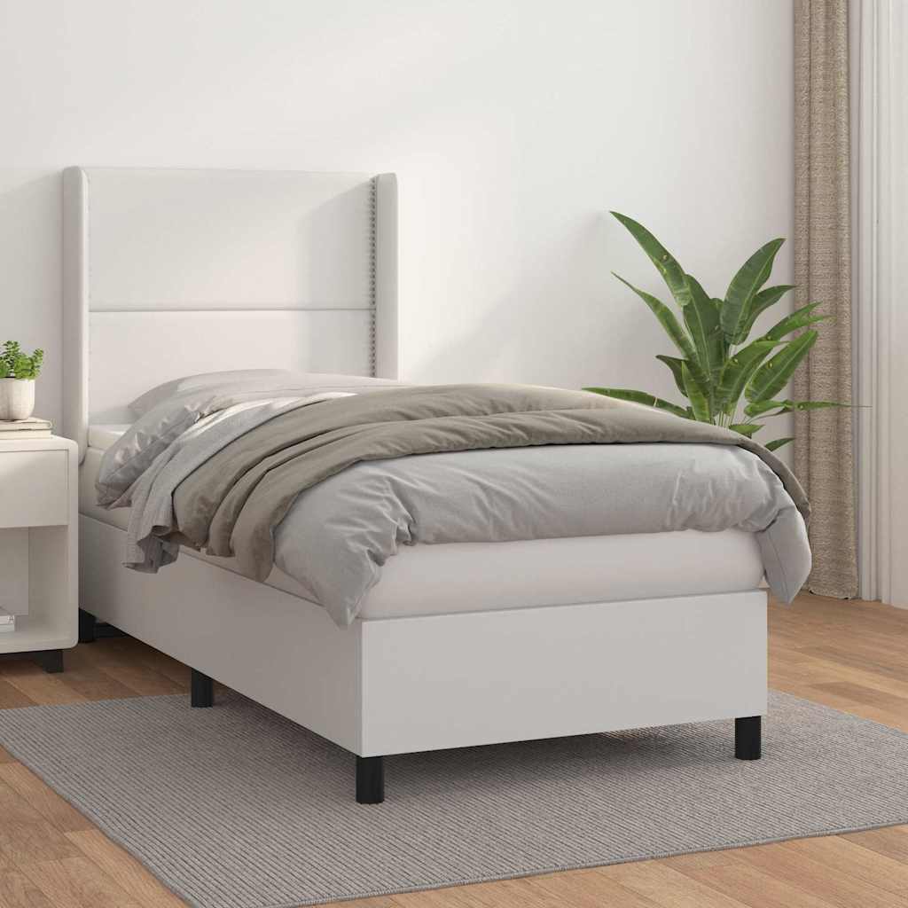 Sommier à lattes de lit avec matelas Blanc 100x200cm Similicuir