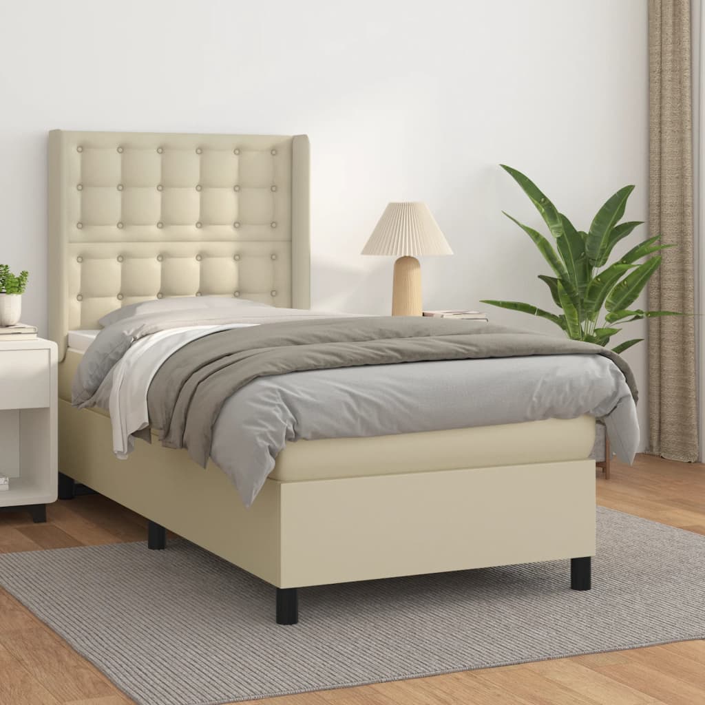 Sommier à lattes de lit avec matelas Crème 90x200 cm Similicuir - XIOS