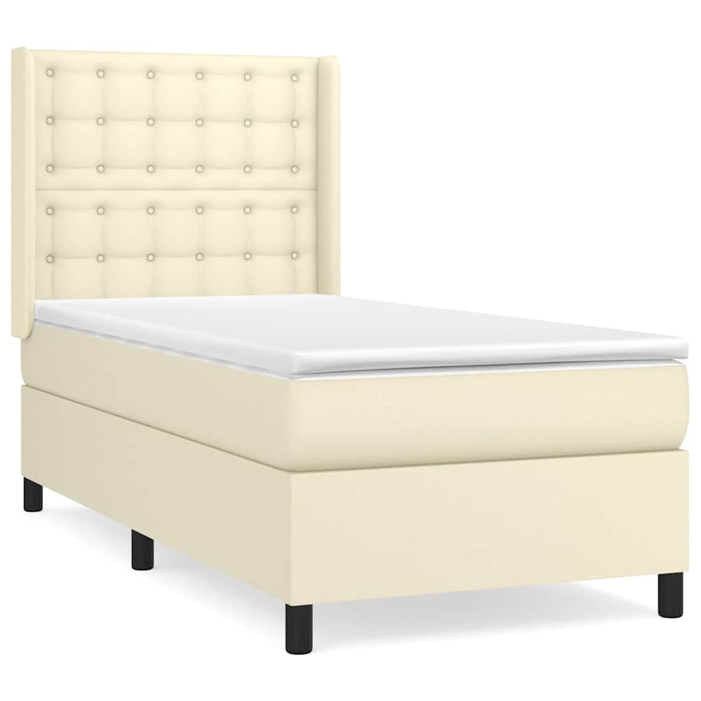 Sommier à lattes de lit avec matelas Crème 100x200cm Similicuir