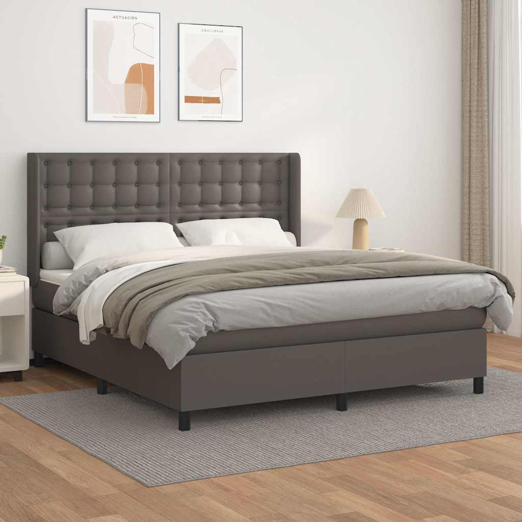 Sommier à lattes de lit avec matelas Gris 160x200 cm Similicuir