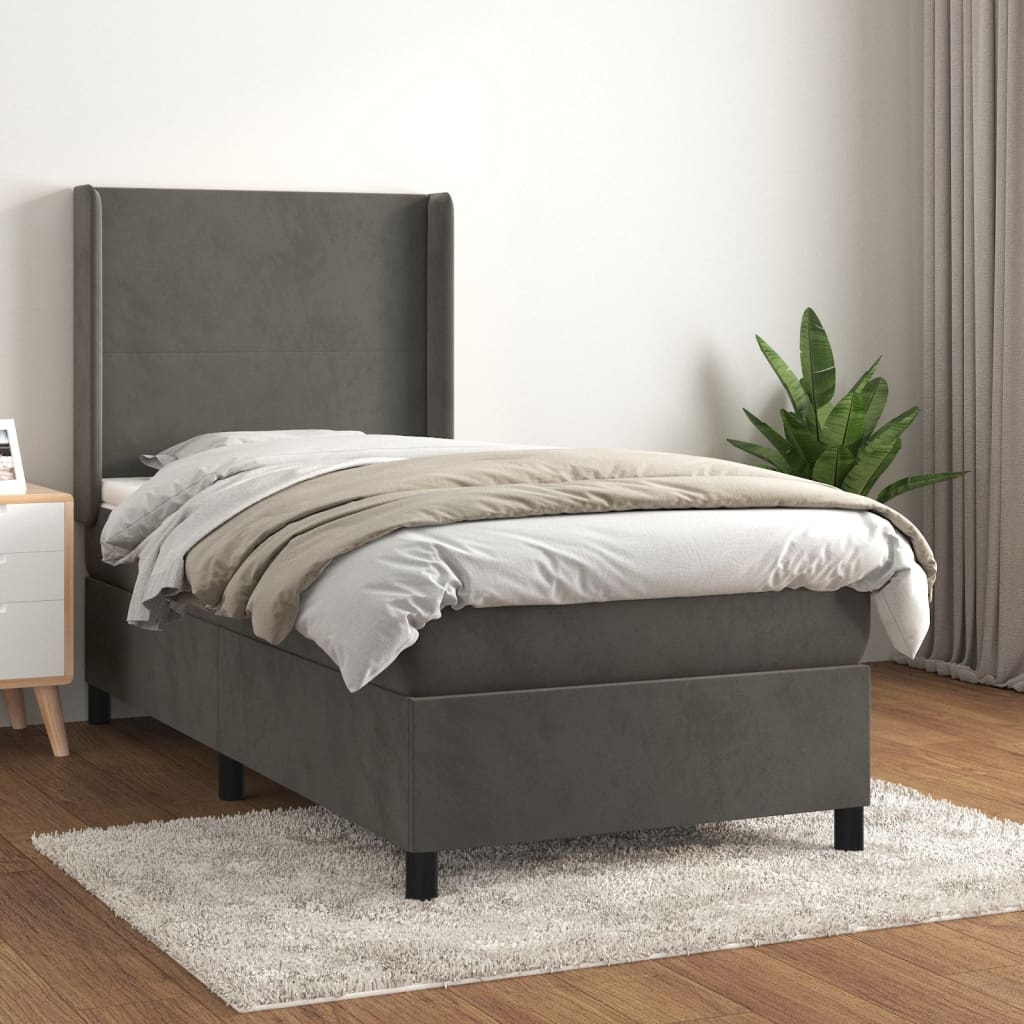 Sommier à lattes de lit et matelas Gris foncé 90x190 cm Velours - XIOS