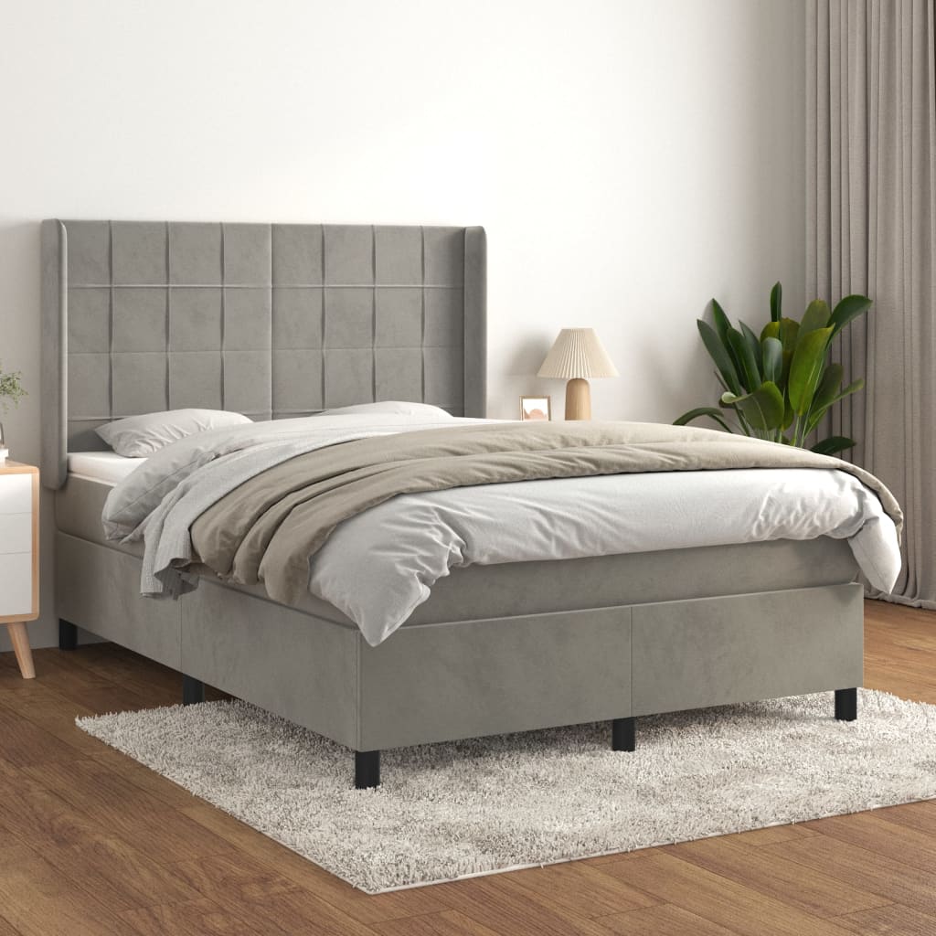 Sommier à lattes de lit et matelas Gris clair 140x190cm Velours - XIOS