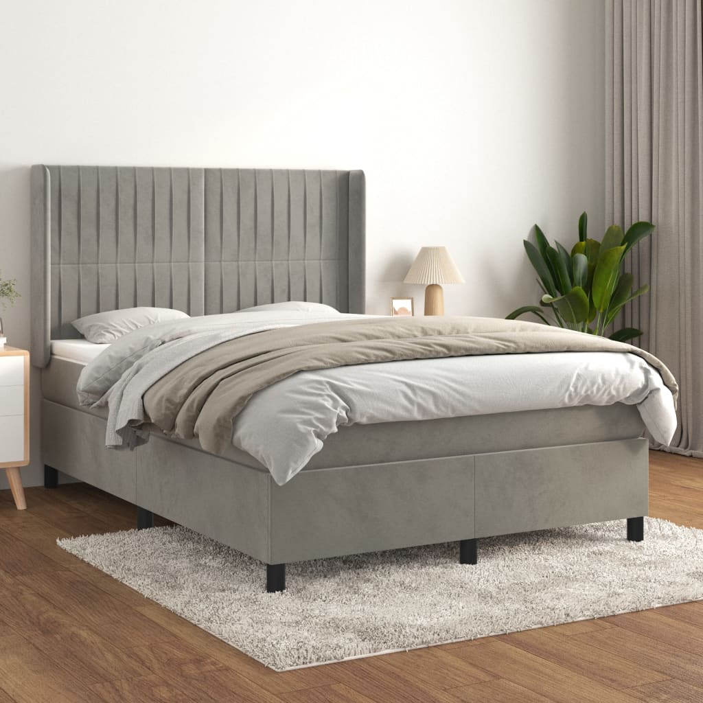 Sommier à lattes de lit et matelas Gris clair 140x190cm Velours - XIOS