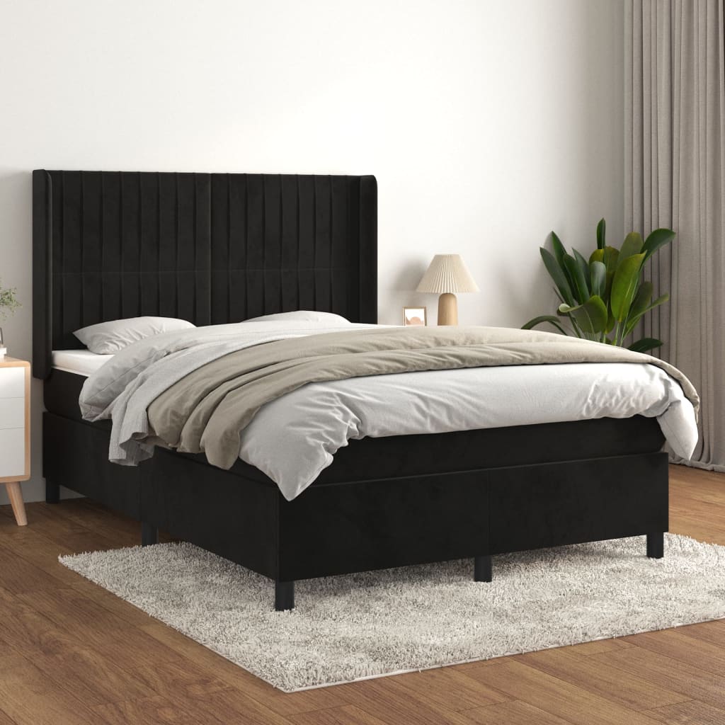 Sommier à lattes de lit avec matelas Noir 140x190 cm Velours - XIOS