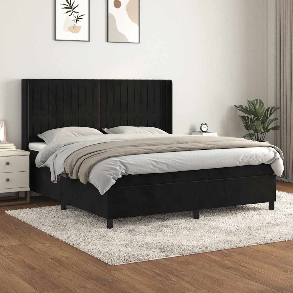 Sommier à lattes de lit avec matelas Noir 180x200 cm Velours