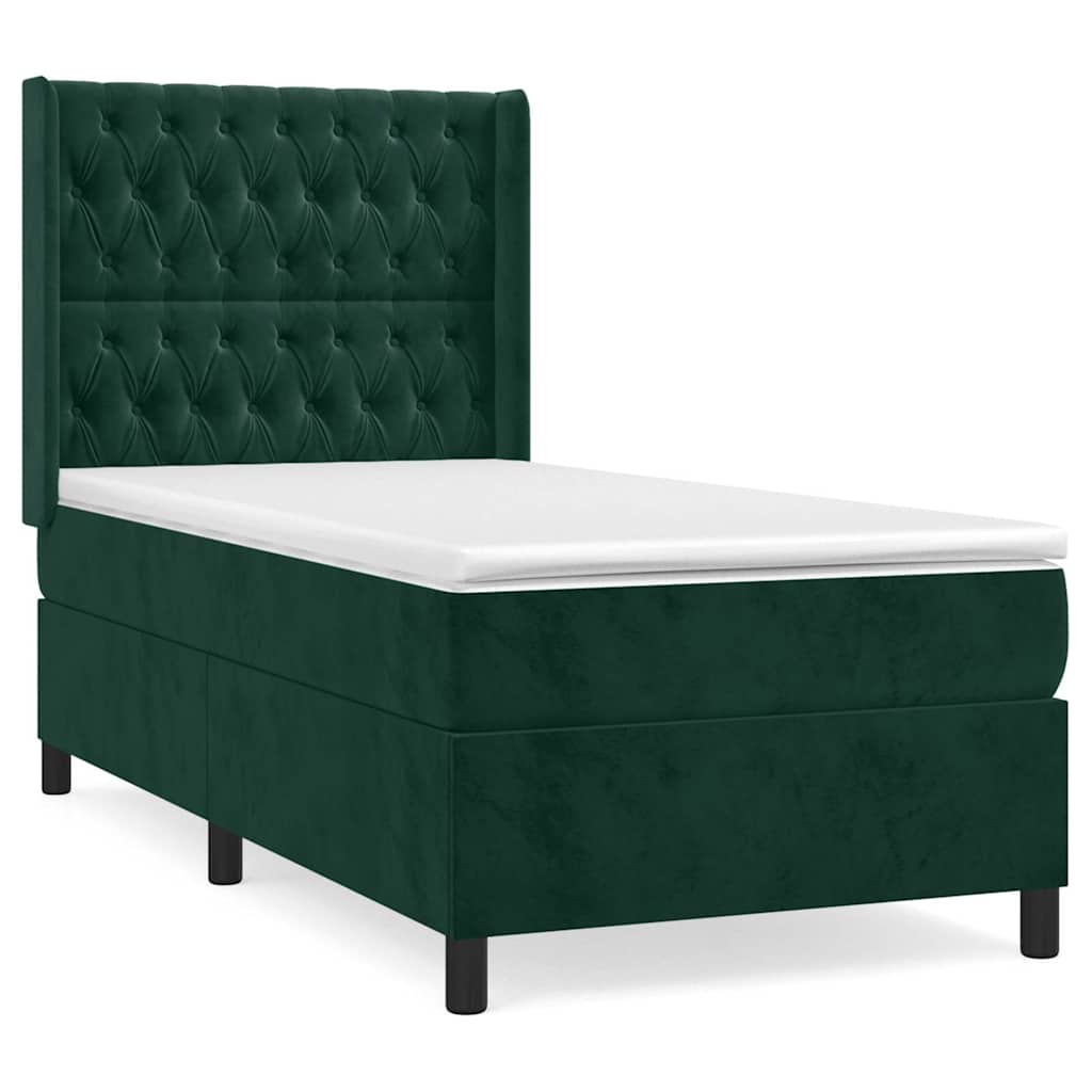 Sommier à lattes de lit avec matelas Vert foncé 100x200 cm