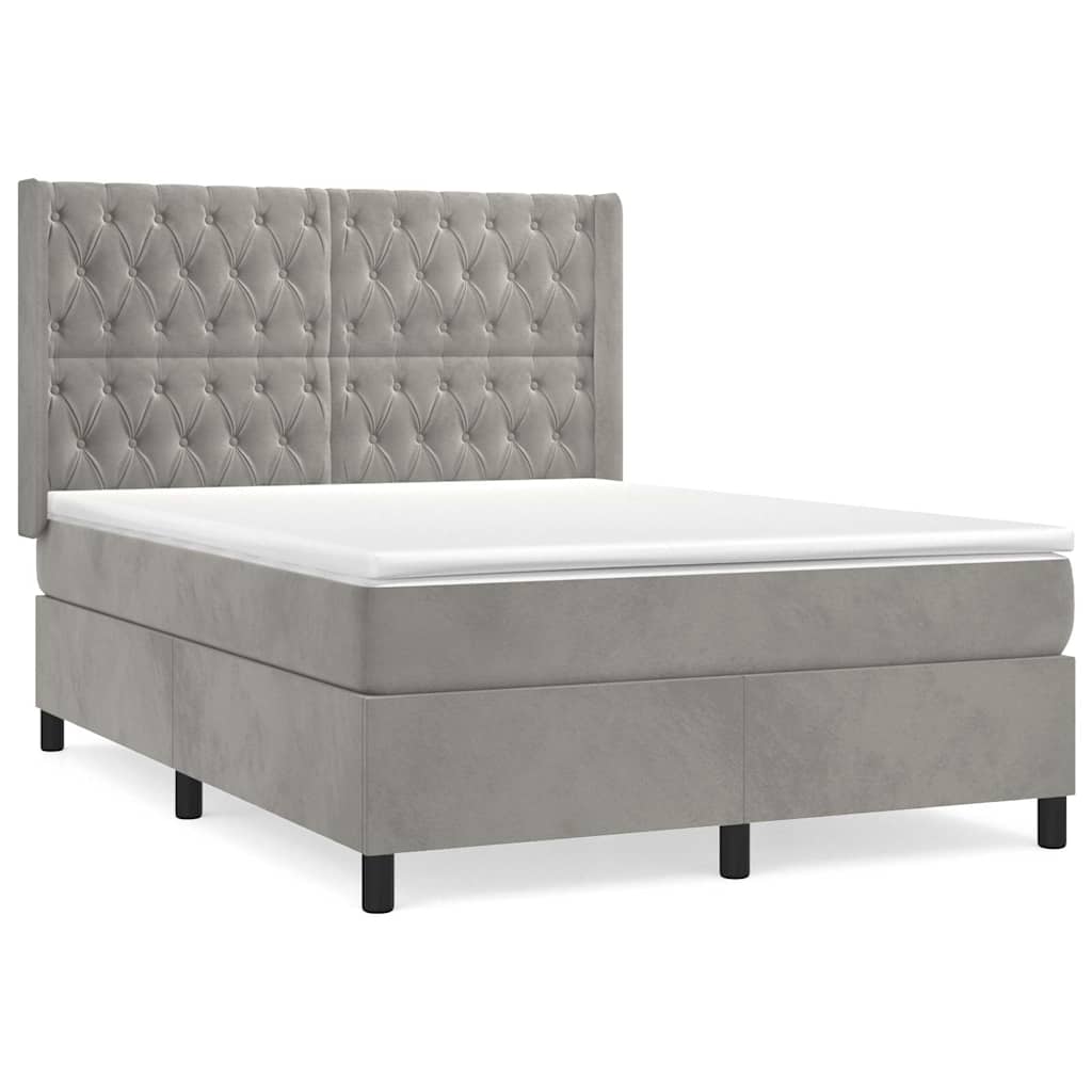 Sommier à lattes de lit et matelas Gris clair 140x190cm Velours