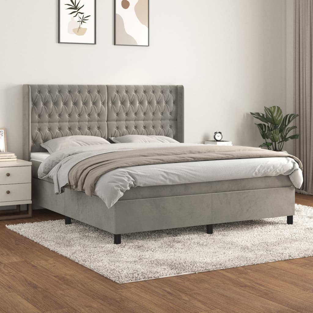 Sommier à lattes de lit et matelas Gris clair 180x200cm Velours - XIOS