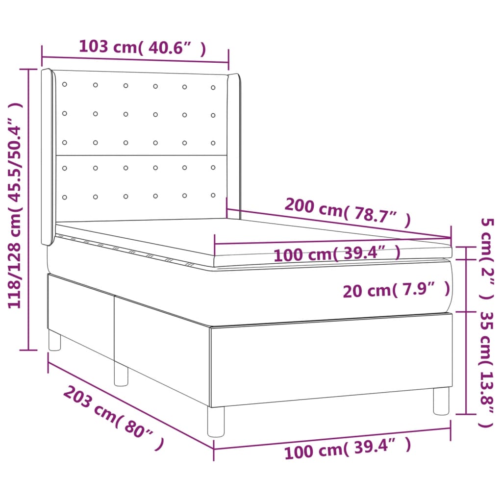 Sommier à lattes de lit avec matelas Noir 100x200 cm Velours - XIOS