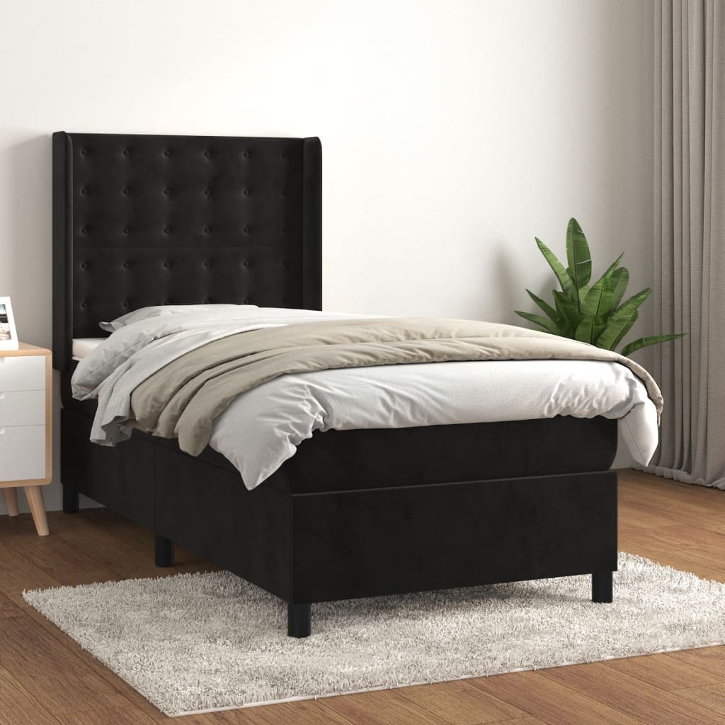 Sommier à lattes de lit avec matelas Noir 100x200 cm Velours - XIOS