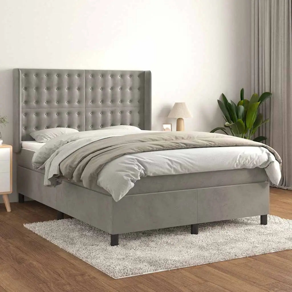 Sommier à lattes de lit et matelas Gris clair 140x190cm Velours - XIOS