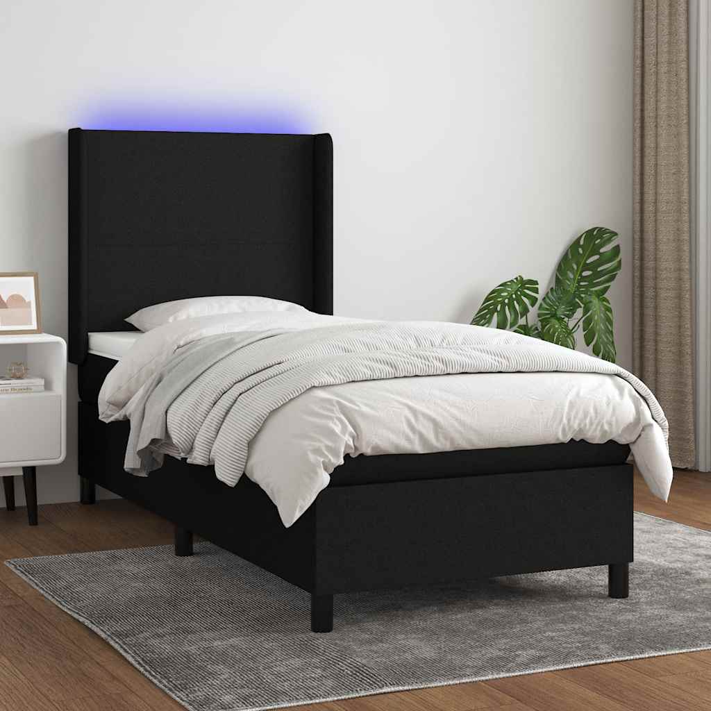 Sommier à lattes de lit matelas et LED Noir 80x200cm Tissu - XIOS