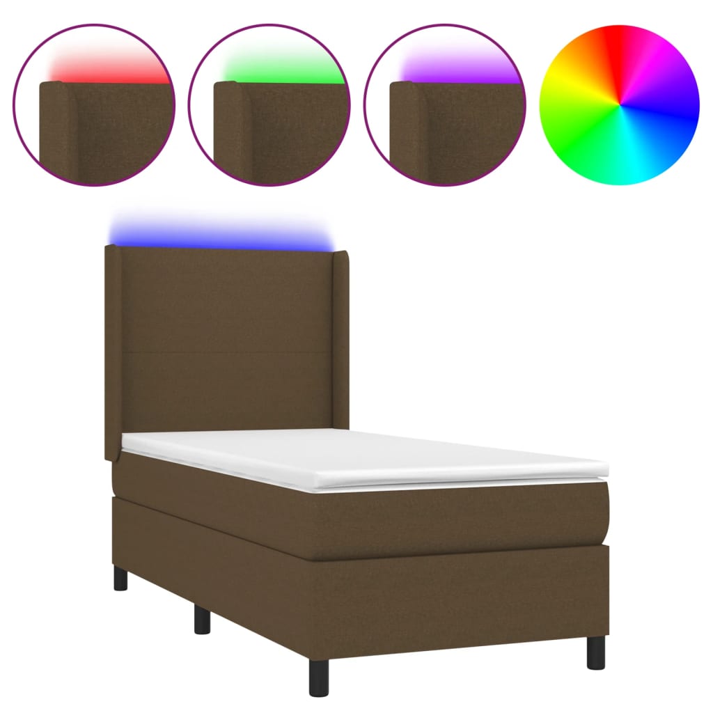 Sommier à lattes de lit matelas LED Marron foncé 80x200cm Tissu - XIOS