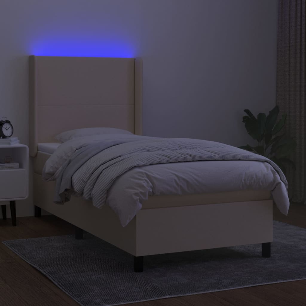 Sommier à lattes de lit matelas et LED Crème 80x200cm Tissu - XIOS