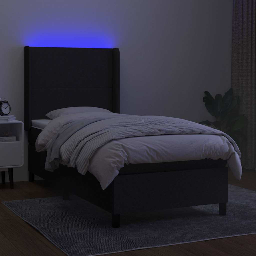 Sommier à lattes de lit matelas et LED Noir 90x190 cm Tissu - XIOS