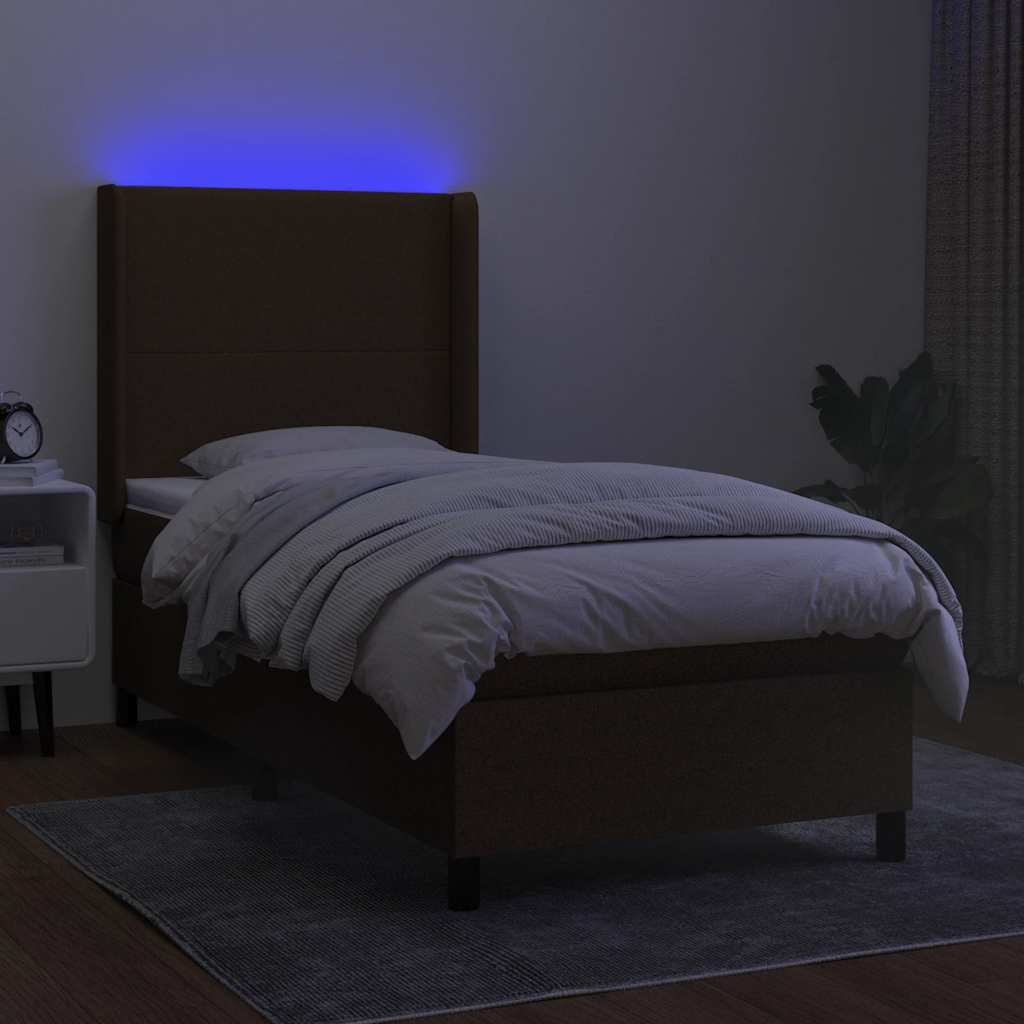 Sommier à lattes de lit matelas LED Marron foncé 90x190cm Tissu - XIOS
