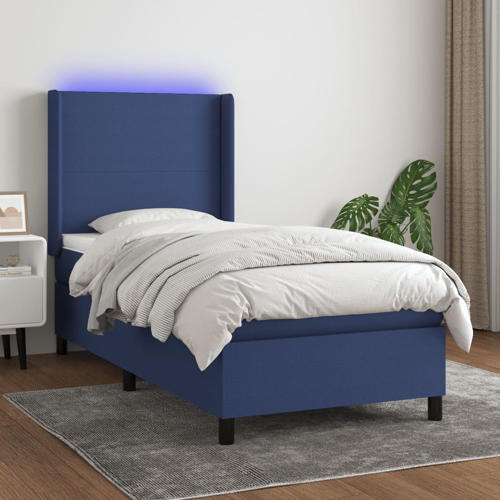 Sommier à lattes de lit matelas et LED Bleu 90x190 cm Tissu - XIOS