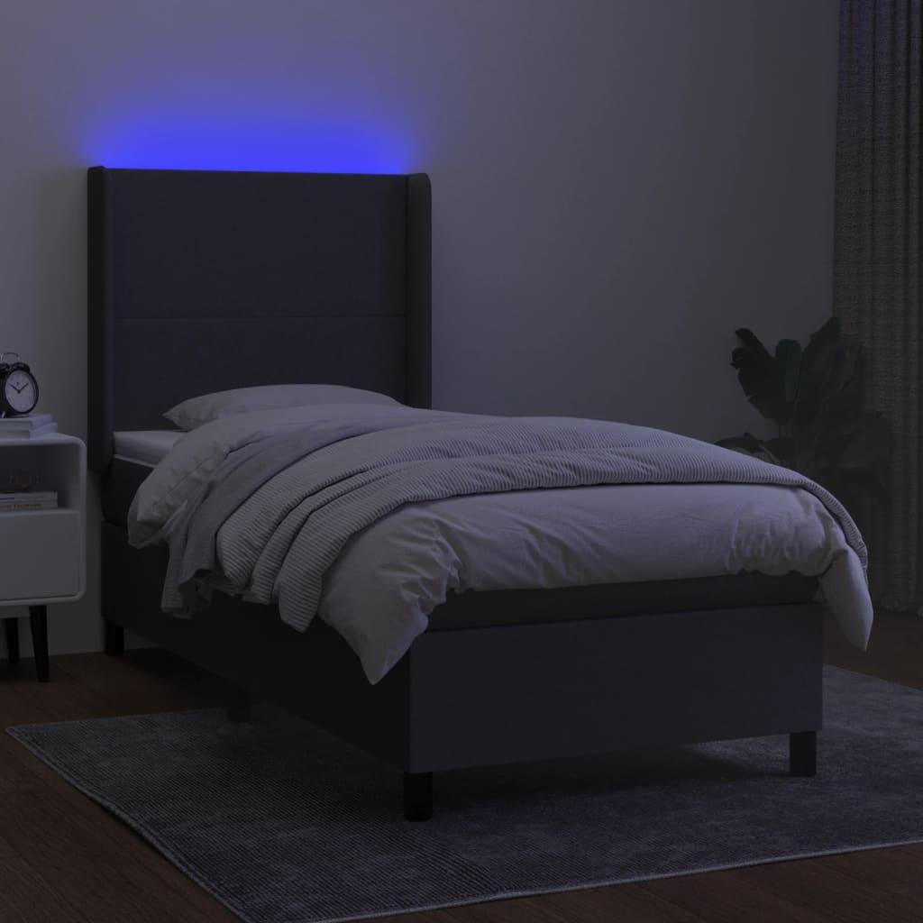 Sommier à lattes de lit matelas LED Gris foncé 90x200 cm Tissu - XIOS