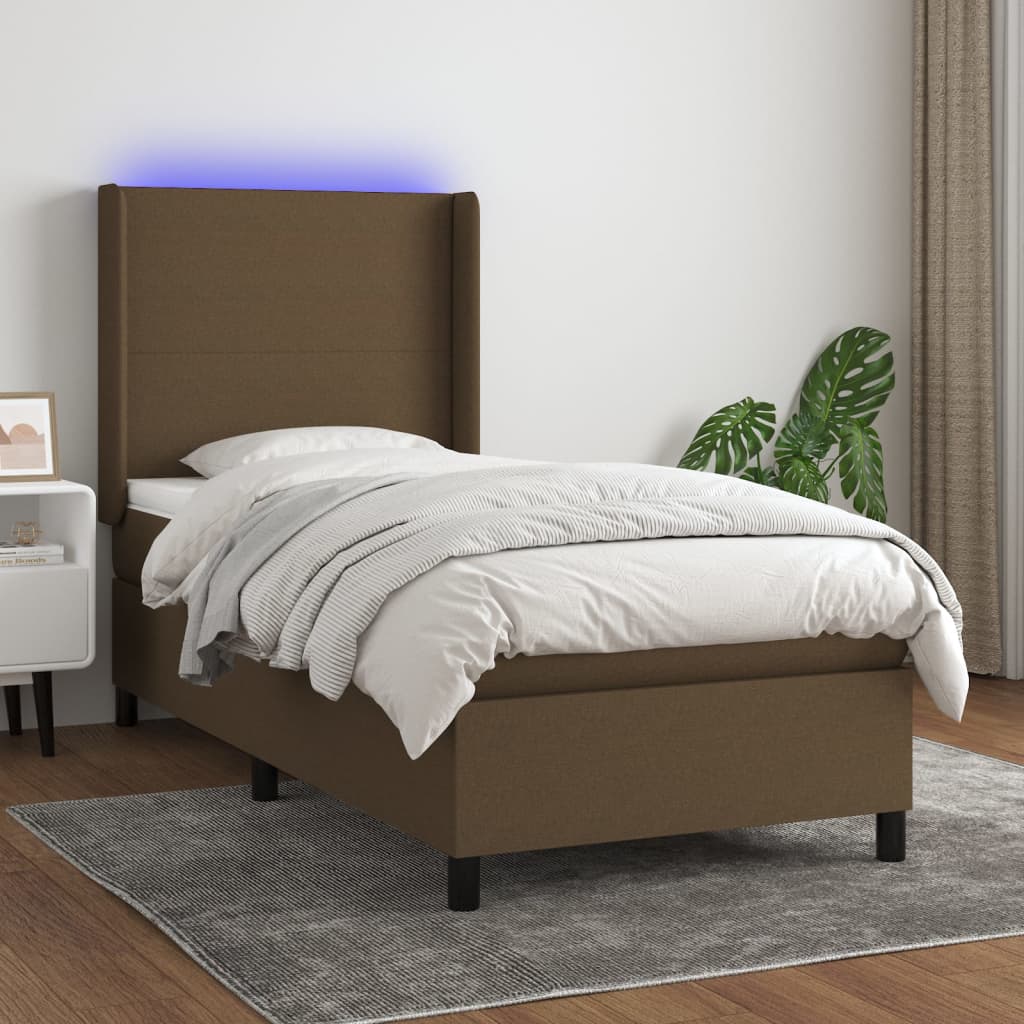 Sommier à lattes de lit matelas LED Marron foncé 90x200cm Tissu - XIOS