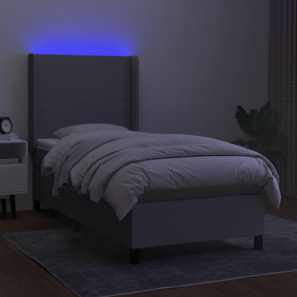 Sommier à lattes de lit matelas LED Gris clair 100x200 cm Tissu - XIOS