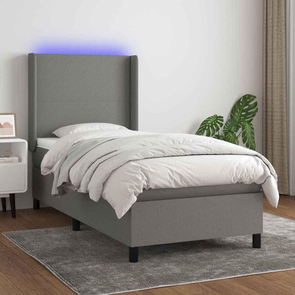 Sommier à lattes de lit matelas LED Gris foncé 100x200 cm Tissu - XIOS