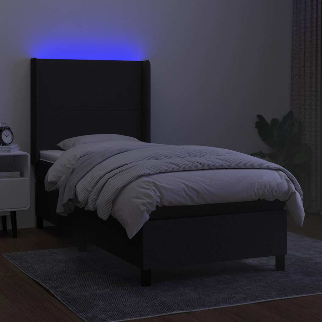 Sommier à lattes de lit matelas et LED Noir 100x200 cm Tissu - XIOS