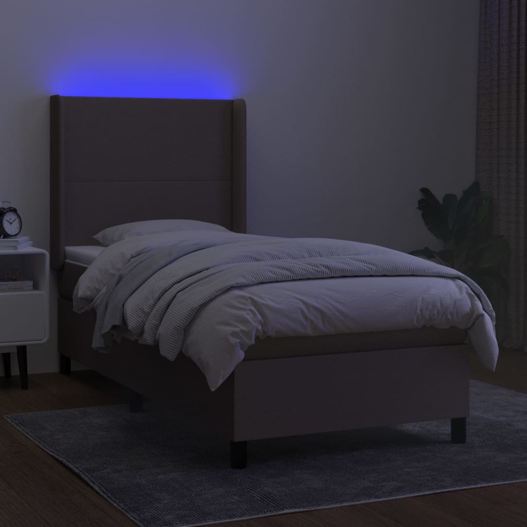 Sommier à lattes de lit matelas et LED Taupe 100x200 cm Tissu - XIOS