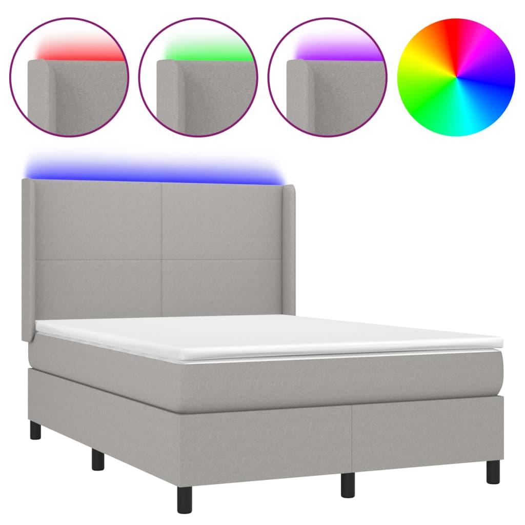Sommier à lattes de lit et matelas et LED Gris clair 140x190 cm - XIOS