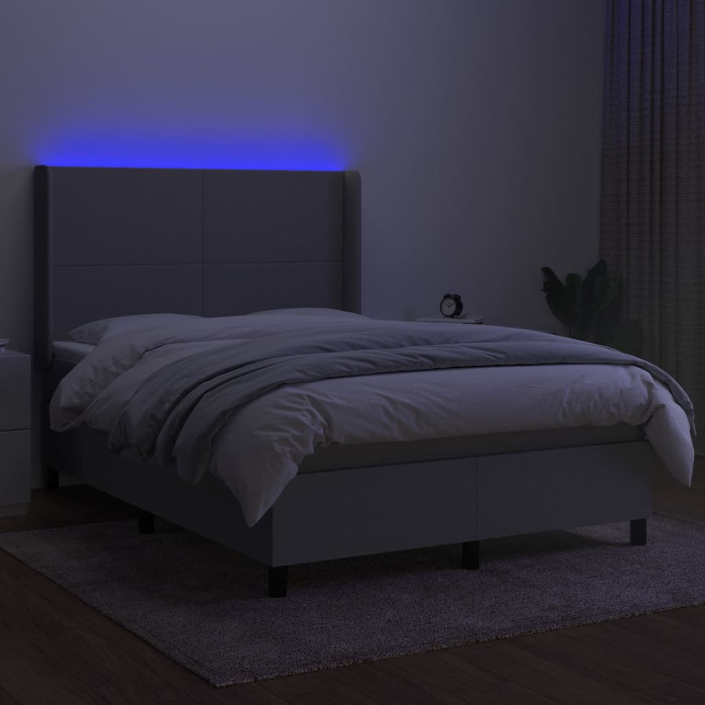 Sommier à lattes de lit et matelas et LED Gris clair 140x190 cm