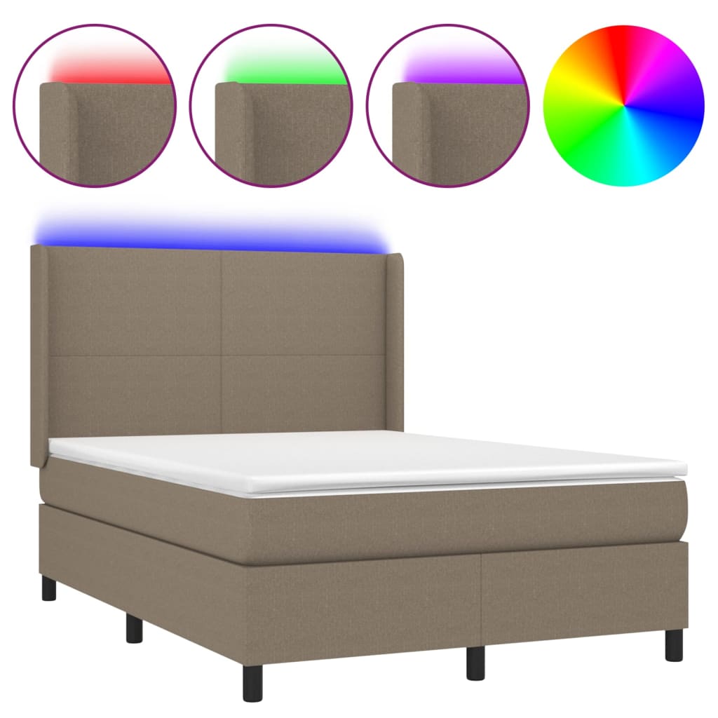 Sommier à lattes de lit matelas et LED Taupe 140x190 cm Tissu