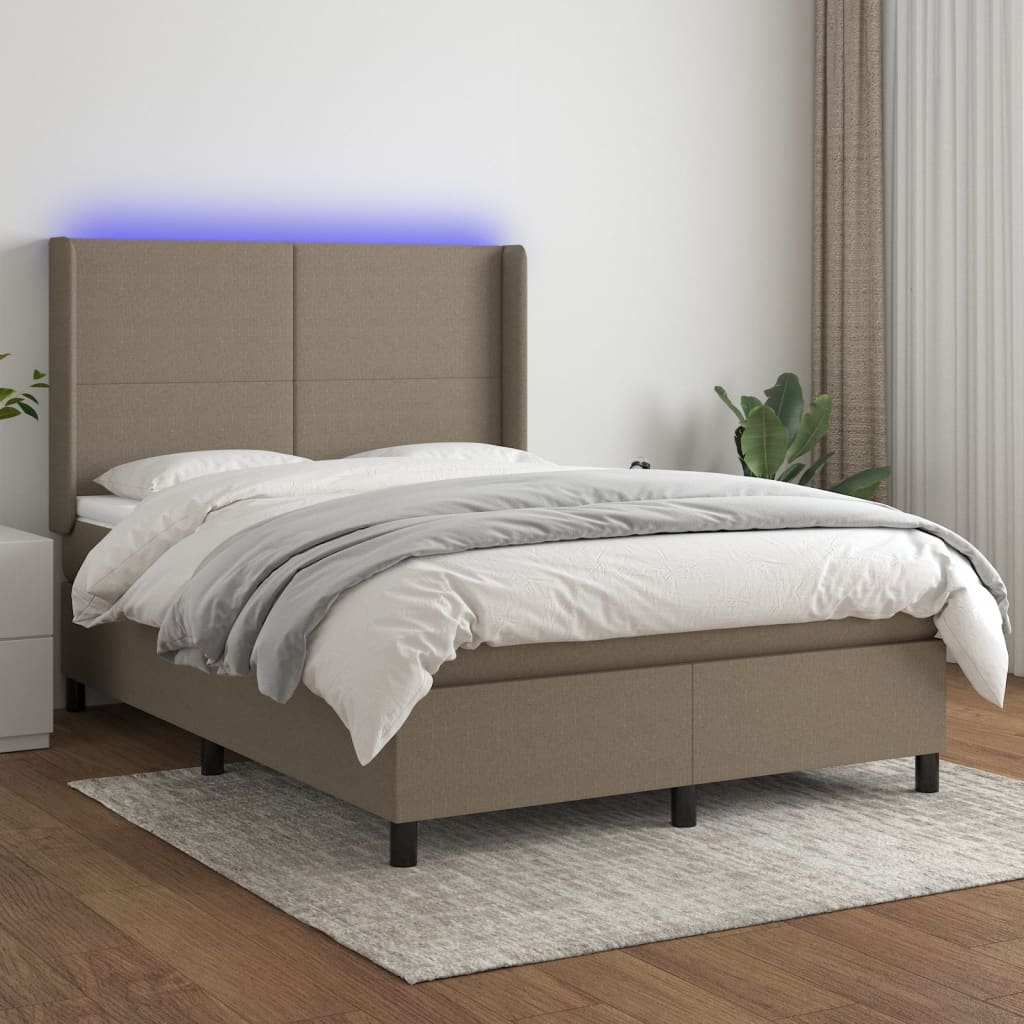 Sommier à lattes de lit matelas et LED Taupe 140x190 cm Tissu - XIOS