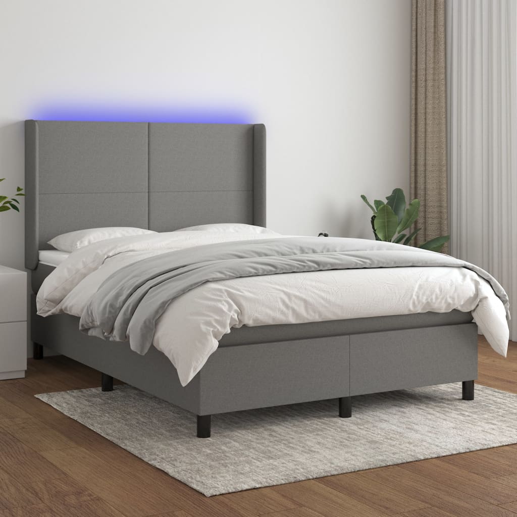 Sommier à lattes de lit matelas LED Gris foncé 140x200 cm Tissu - XIOS