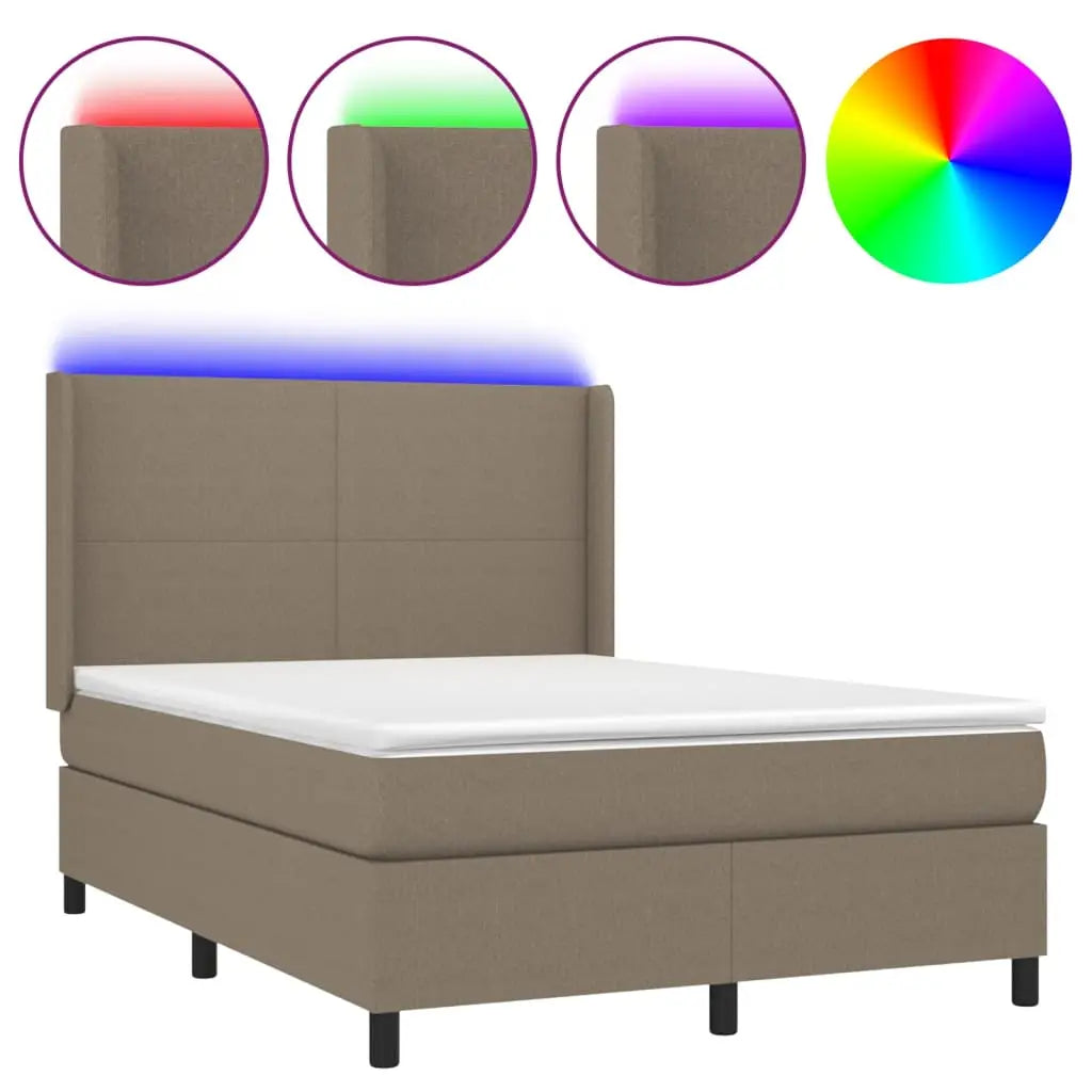 Sommier à lattes de lit matelas et LED Taupe 140x200 cm Tissu - XIOS