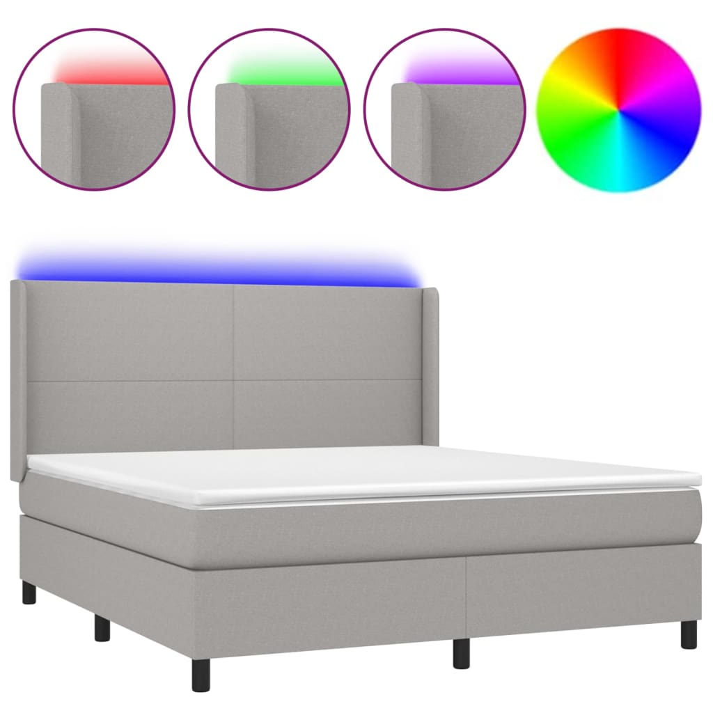 Sommier à lattes de lit matelas LED Gris clair 160x200 cm Tissu - XIOS