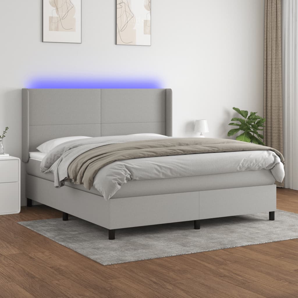 Sommier à lattes de lit matelas LED Gris clair 160x200 cm Tissu - XIOS