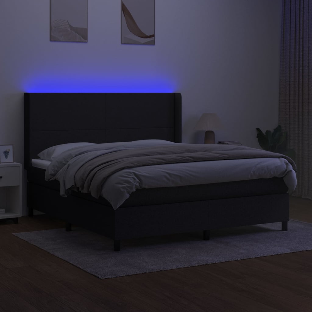 Sommier à lattes de lit matelas et LED Noir 160x200 cm Tissu - XIOS