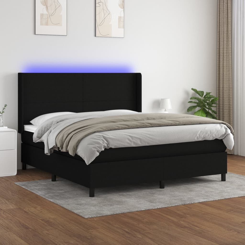 Sommier à lattes de lit matelas et LED Noir 160x200 cm Tissu - XIOS