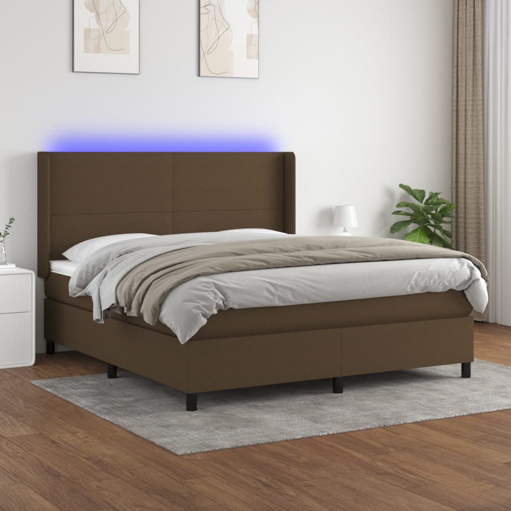 Sommier à lattes de lit matelas et LED Marron foncé 160x200 cm - XIOS