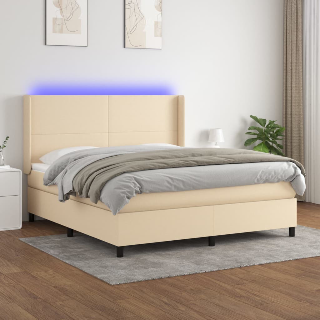 Sommier à lattes de lit matelas et LED Crème 160x200 cm Tissu - XIOS