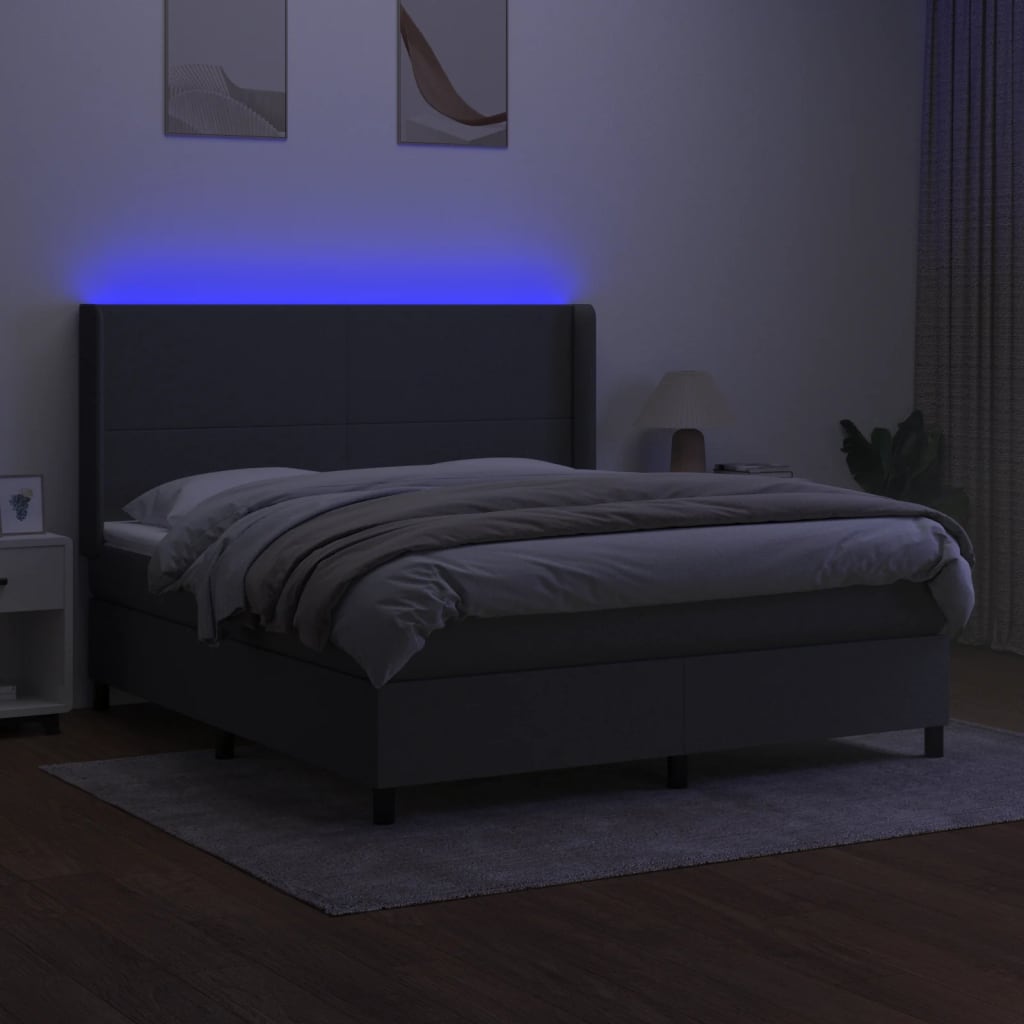 Sommier à lattes de lit matelas LED Gris foncé 180x200 cm Tissu - XIOS