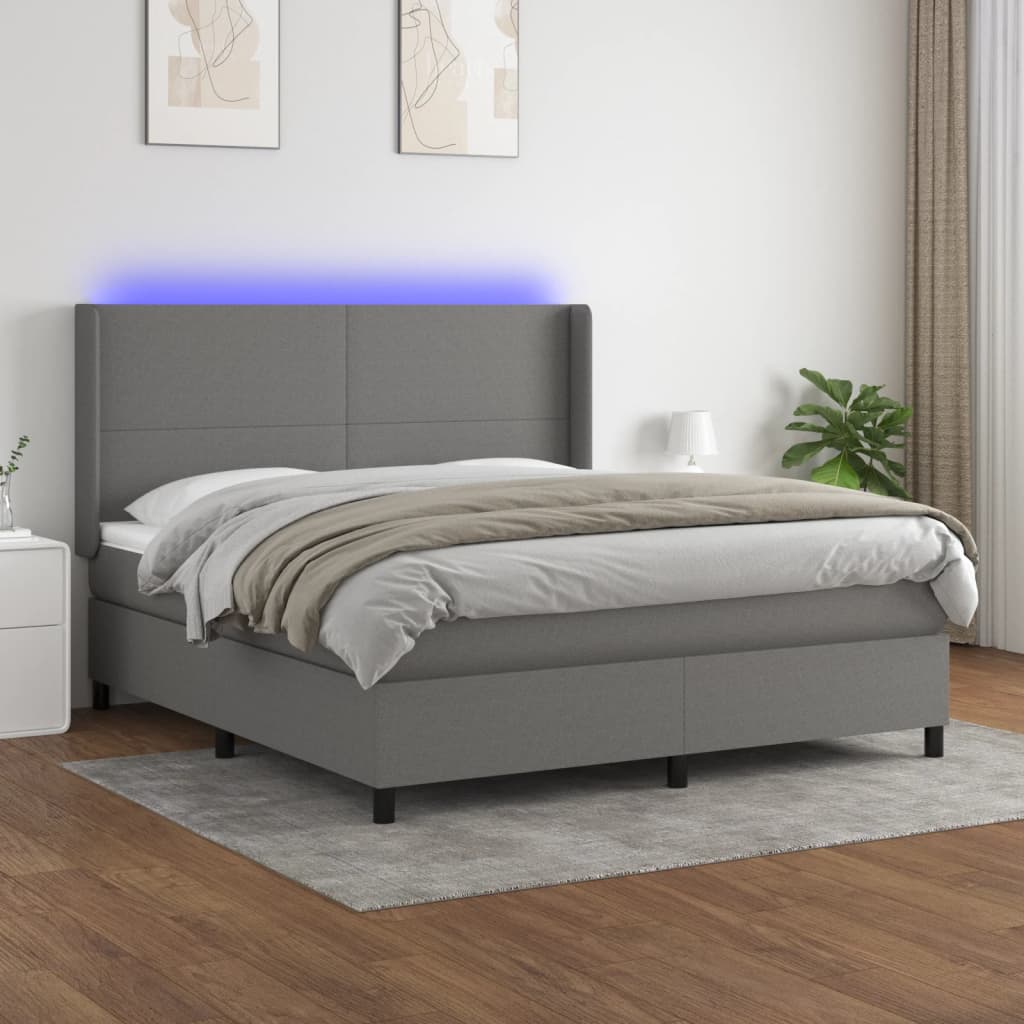 Sommier à lattes de lit matelas LED Gris foncé 180x200 cm Tissu - XIOS